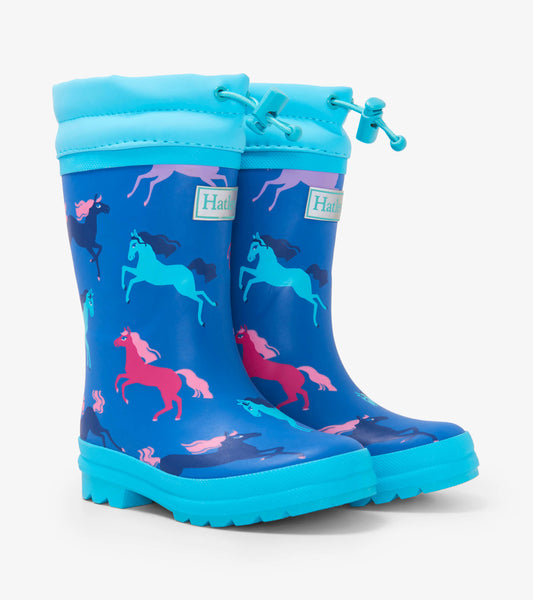 Prancing Horses Sherpa Lined Kids Rain Boots