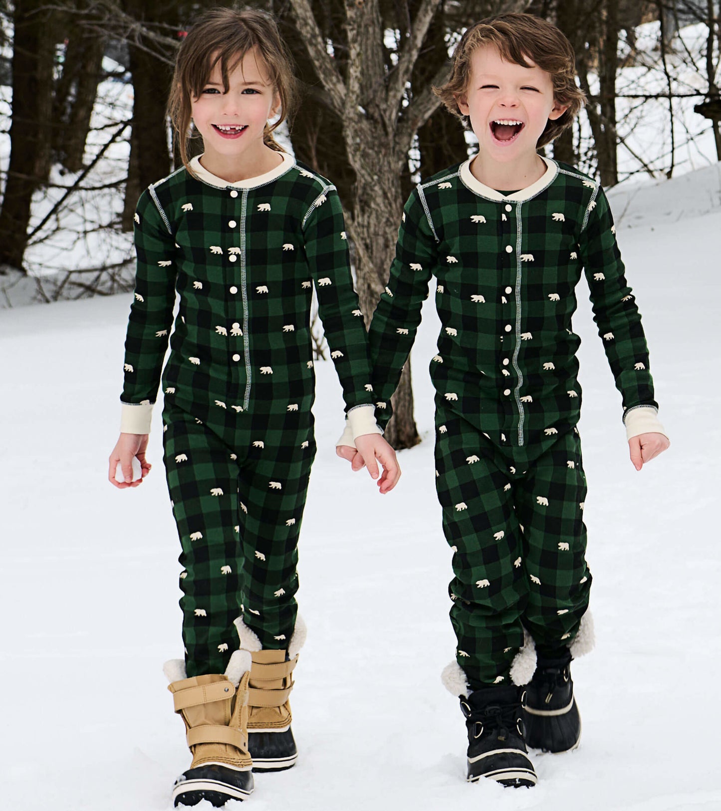 Forest Green Plaid Kids Union Suit