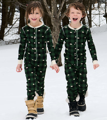 Forest Green Plaid Kids Union Suit