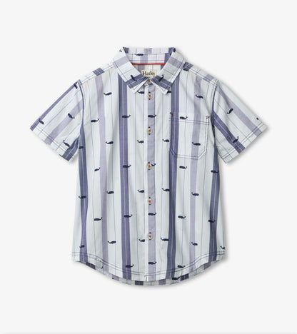 Nautical Whales Short Sleeve Button Down Shirt