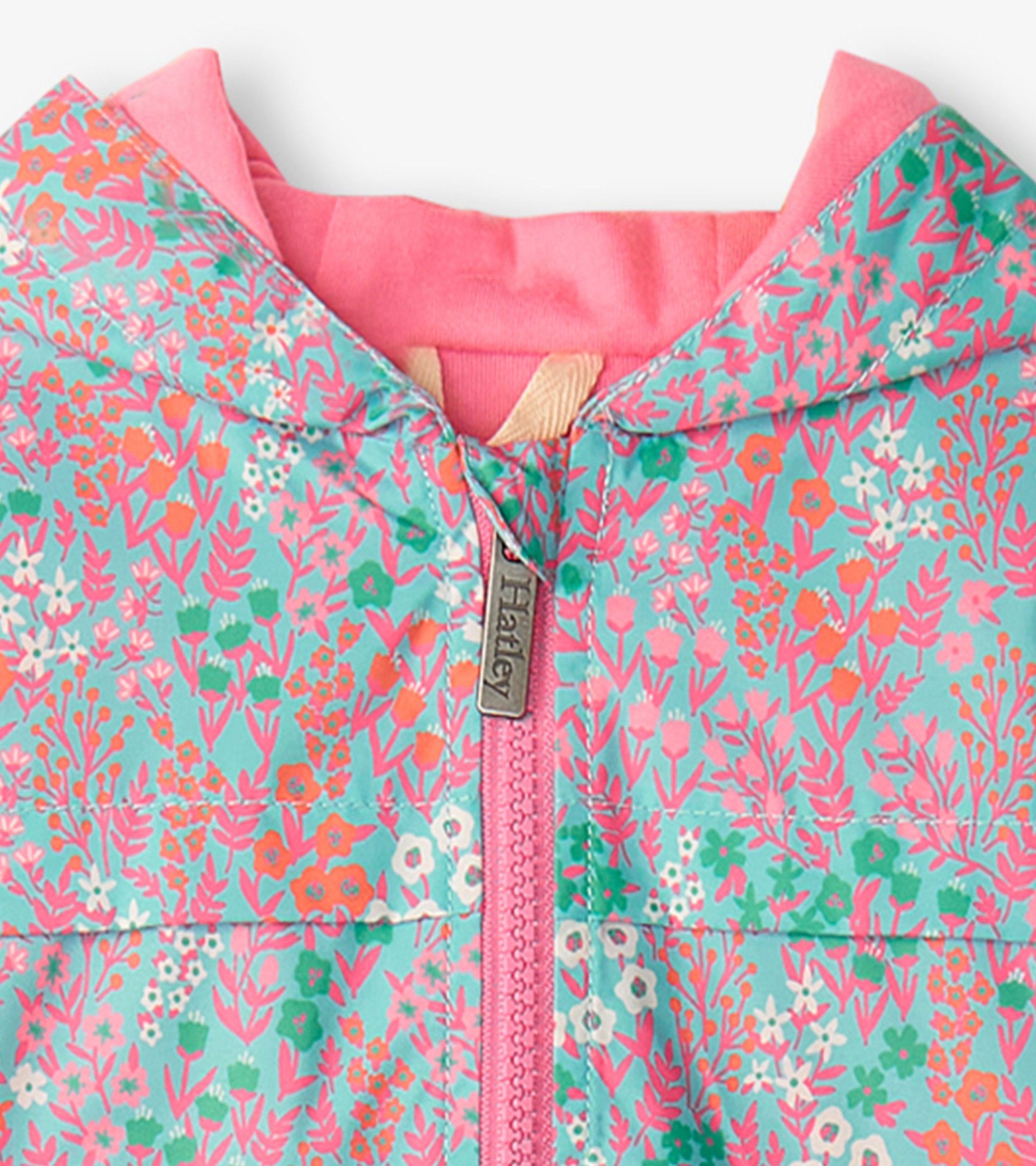 Girls Ditsy Floral Zip-Up Lightweight Rain Jacket