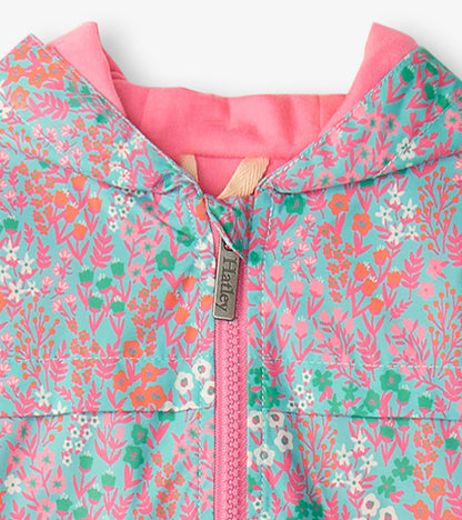 Girls Ditsy Floral Zip-Up Lightweight Rain Jacket