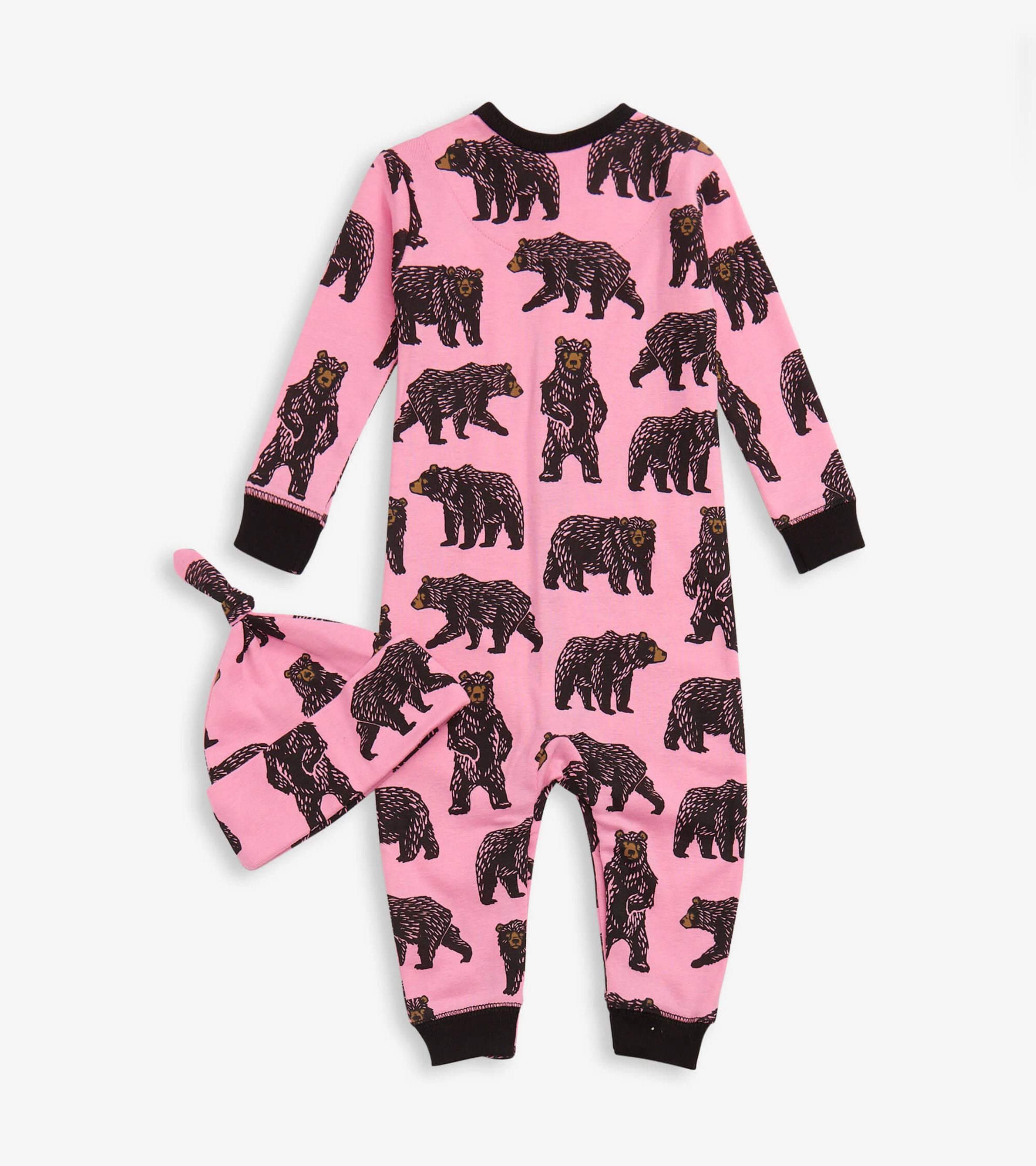 Pink Wild Bears Baby Sleeper & Hat