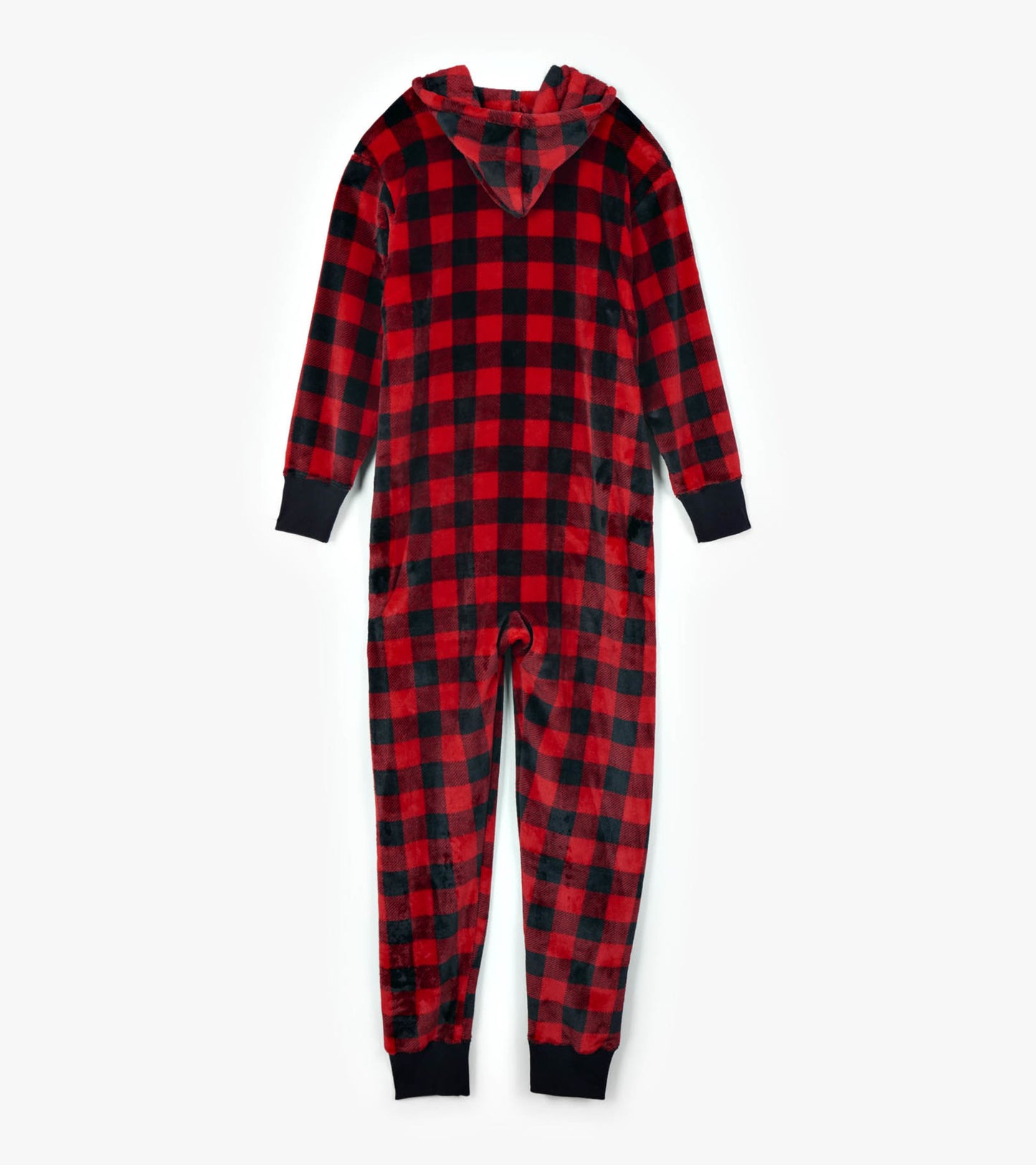 Adult Buffalo Plaid Hooded Fleece Jumpsuit