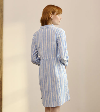 Cara Shirt Dress - Light Blue Stripes