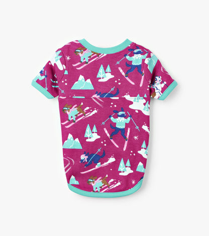 Retro Ski Dogs Pink Dog Tee