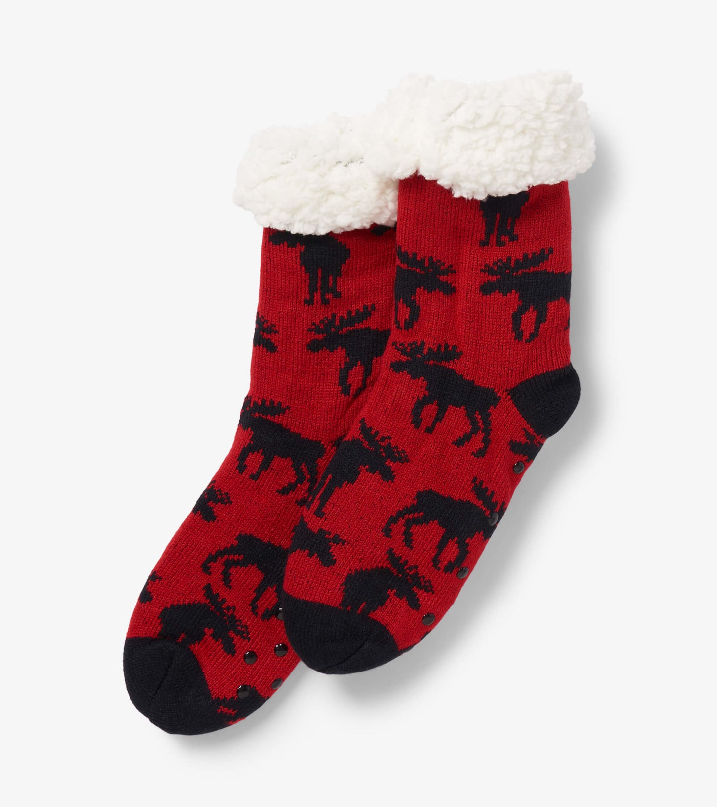 Moose On Red Women's Sherpa Lined Cabin Sock