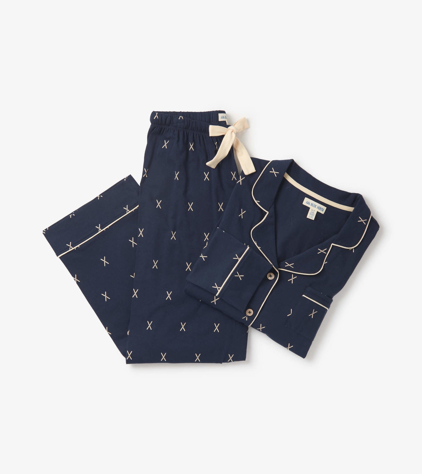 Women's Navy Ski Button Down Jersey Pajama Set