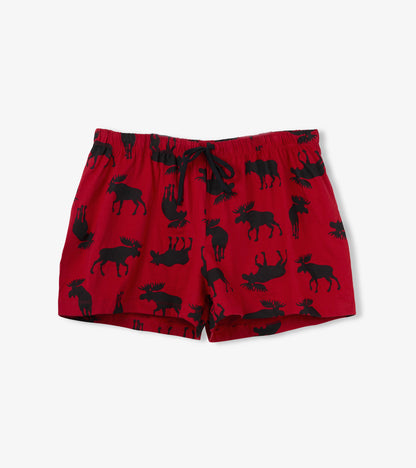 Moose on Red Women's Sleep Shorts