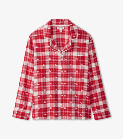 Women's Woofing Plaid Flannel Pajama Set