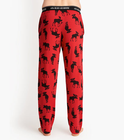 Moose On Red Men's Jersey Pajama Pants