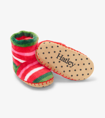 Candy Cane Stripes Kids Fleece Slippers