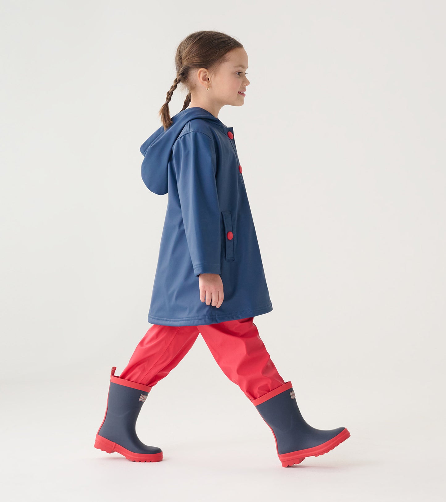 Kids Navy & Red Button-Up Rain Jacket