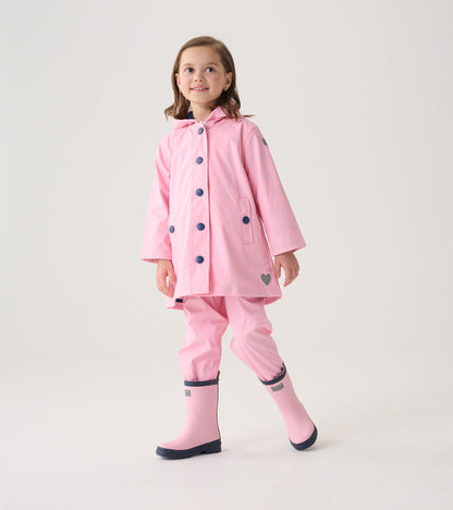 Girls Pink & Navy Button-Up Rain Jacket