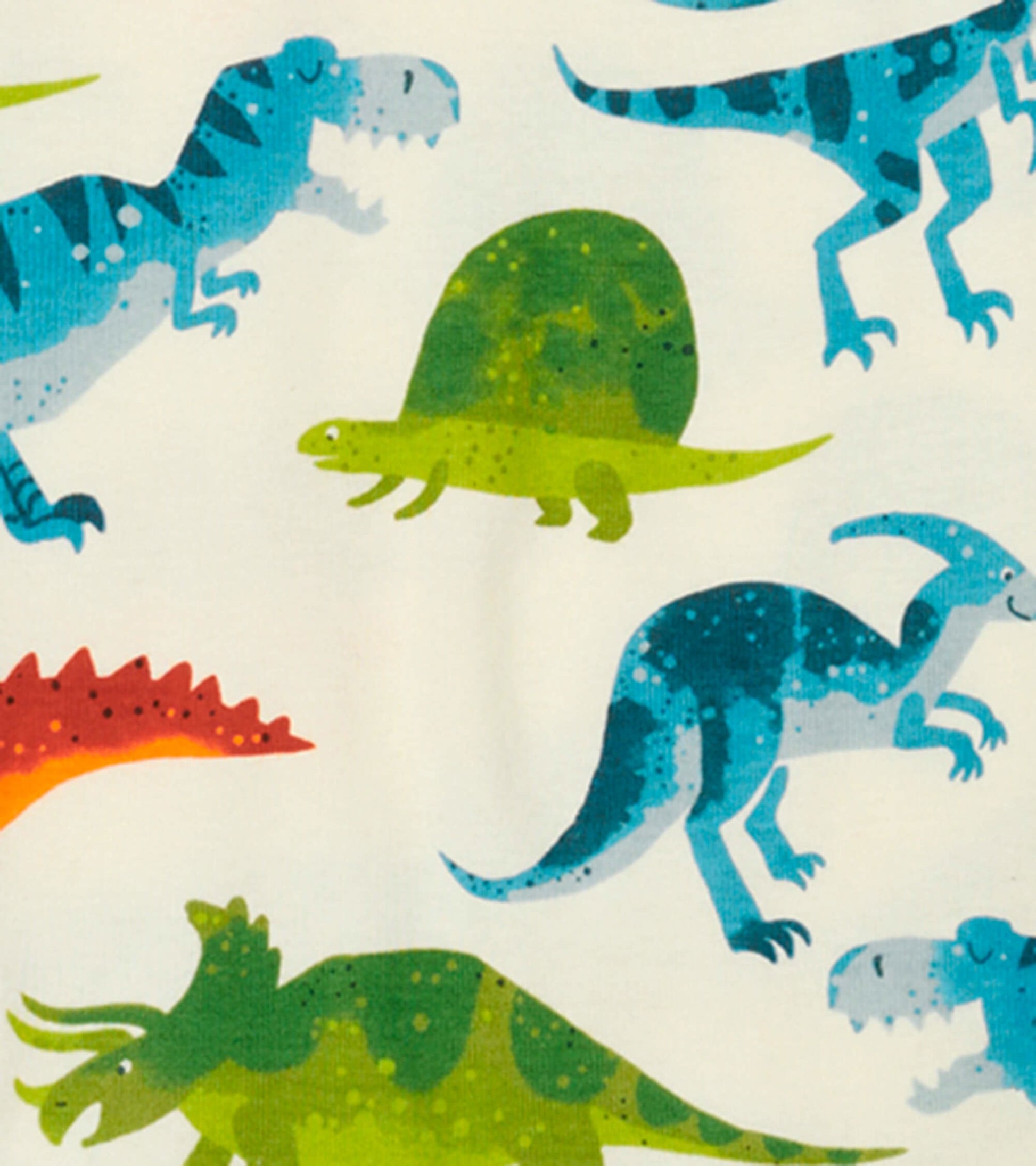 Colorful dinosaur patterns on soft organic cotton fabric, ideal for kids' sleepwear.