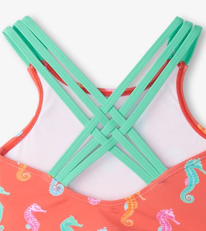 Girls Painted Seahorse Two-Piece Crop Top Bikini Set