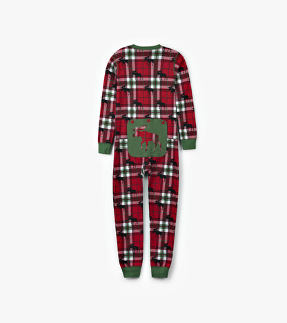 Holiday Moose on Plaid Kids Onesie