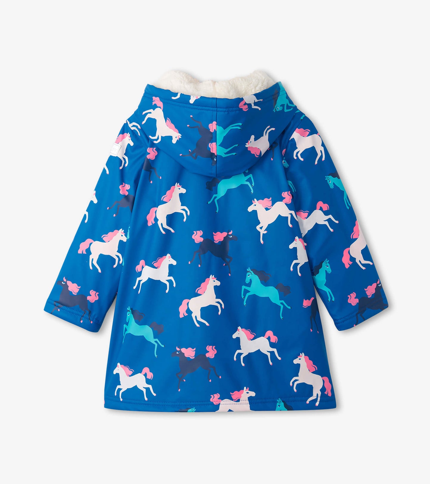 Girls Prancing Horses Colour Changing Sherpa Lined Button-Up Rain Jacket