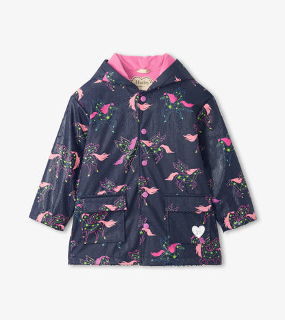 Girls Unicorn Constellations Colour Changing Button-Up Rain Jacket