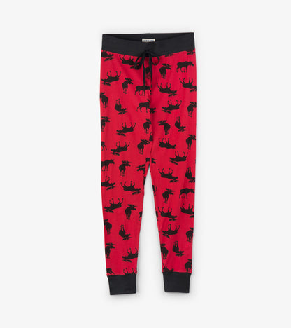 Moose on Red Women's Sleep Leggings