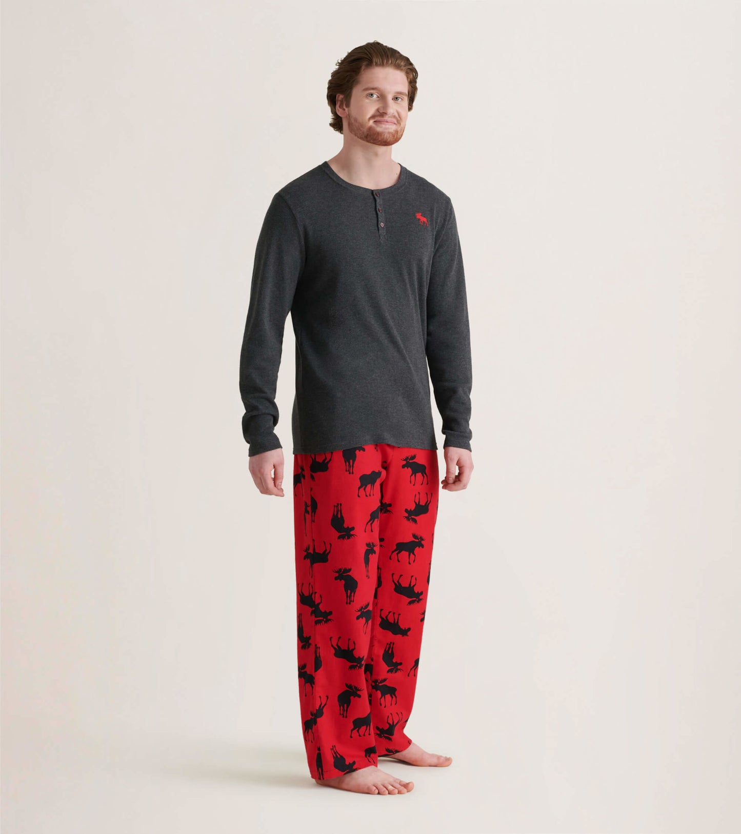 Men's Moose On Red Flannel Pajama Pants