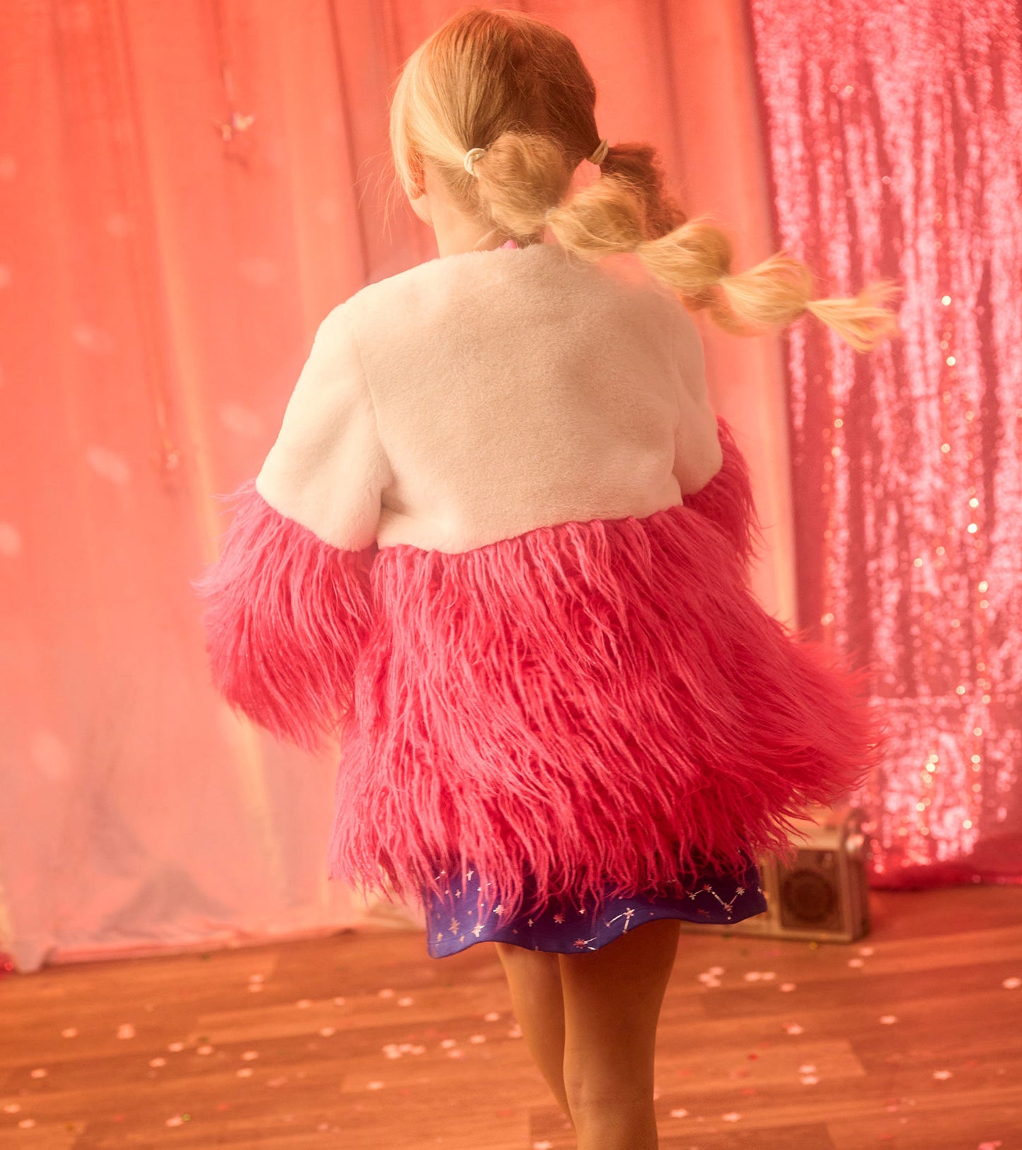 Girls Sheer Pink Faux Fur Jacket