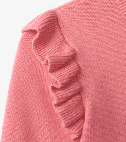 Striped Heart Ruffle Sleeve Sweater