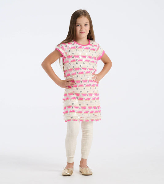 Girls Geometric Sequins Cap Sleeve Dress