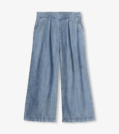 Cropped Wide Leg Pants - Blue Acid Rinse