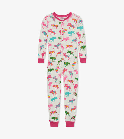 Patterned Moose Kids Union Suit