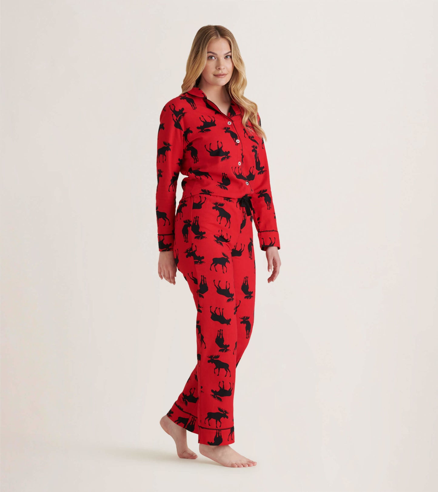 Women's Moose On Red Flannel Pajama Set