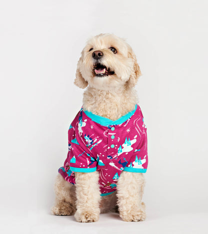 Retro Ski Dogs Pink Dog Tee