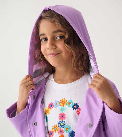 Girls Lilac Button-Up Rain Jacket