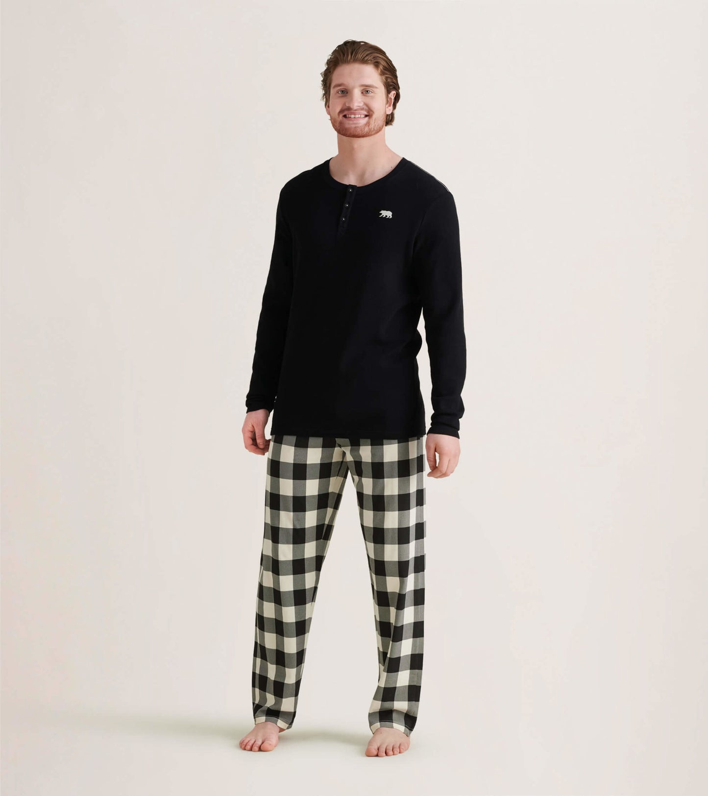 Cream Plaid Men's Jersey Pajama Pants