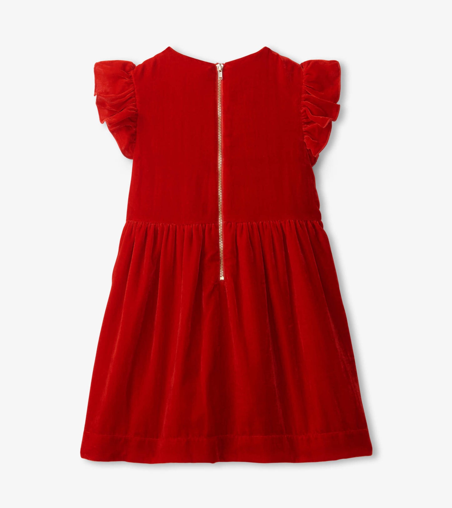 Girls Red Velvet Smocked Panel Dress