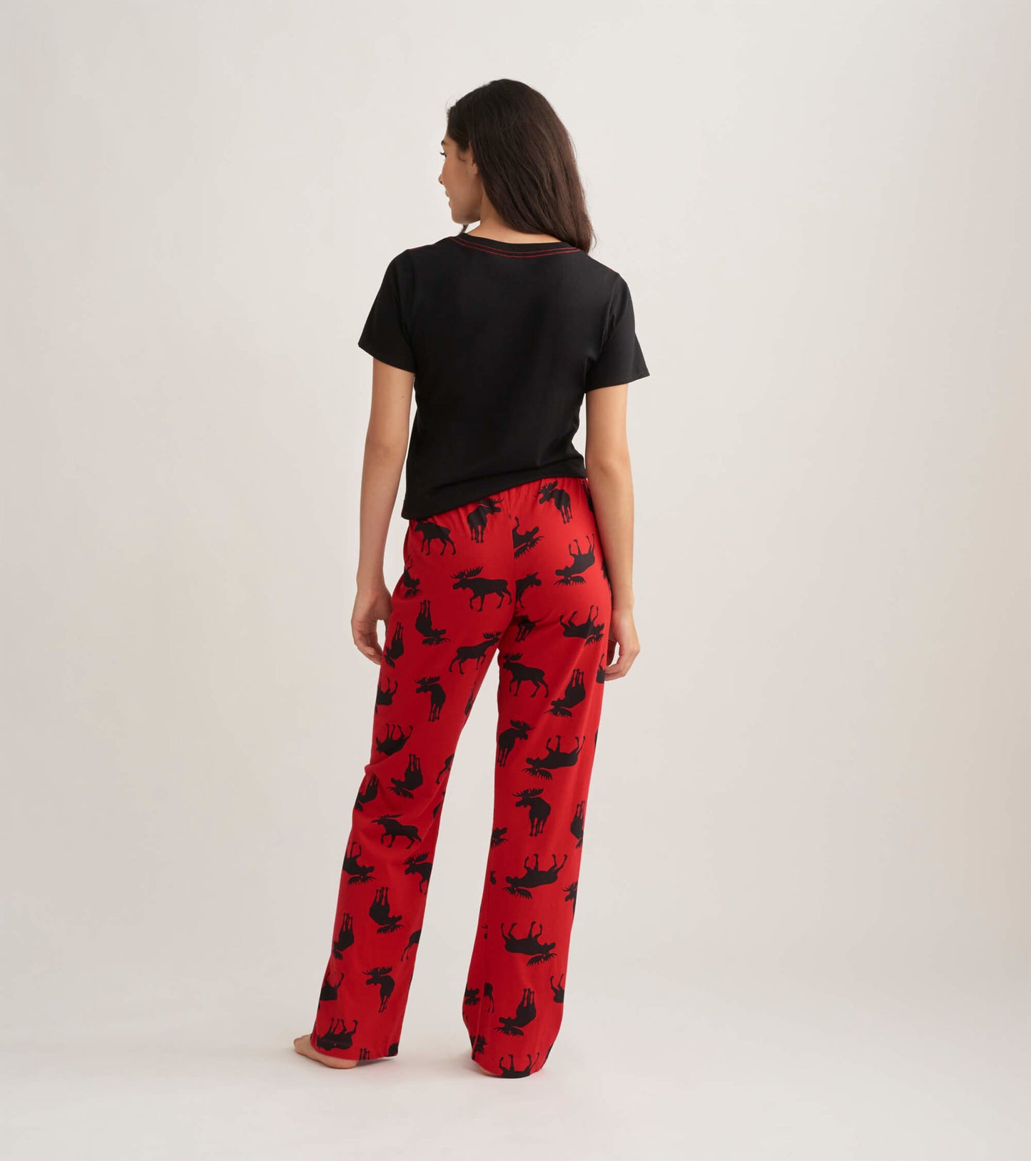 Moose on Red Women's Jersey Pajama Pants