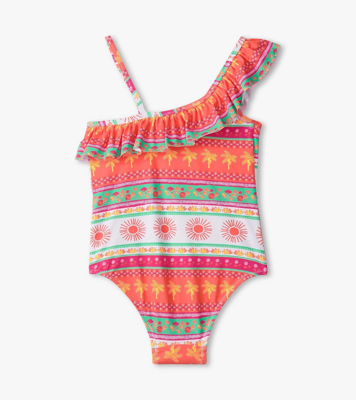 Girls Ornate Tropicals Ruffle Trim Swimsuit