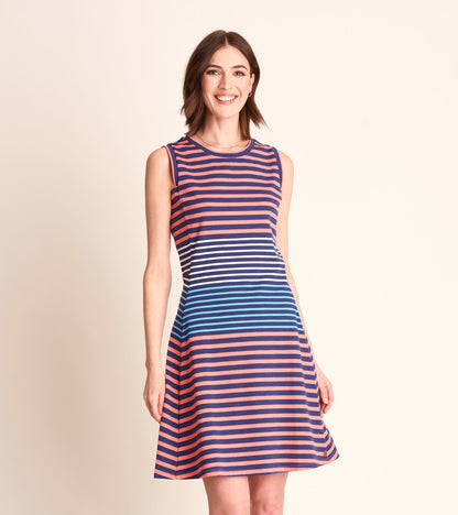 Sarah Dress - Navy and Coral Stripes