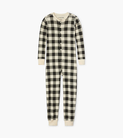 Cream Plaid Kids Union Suit