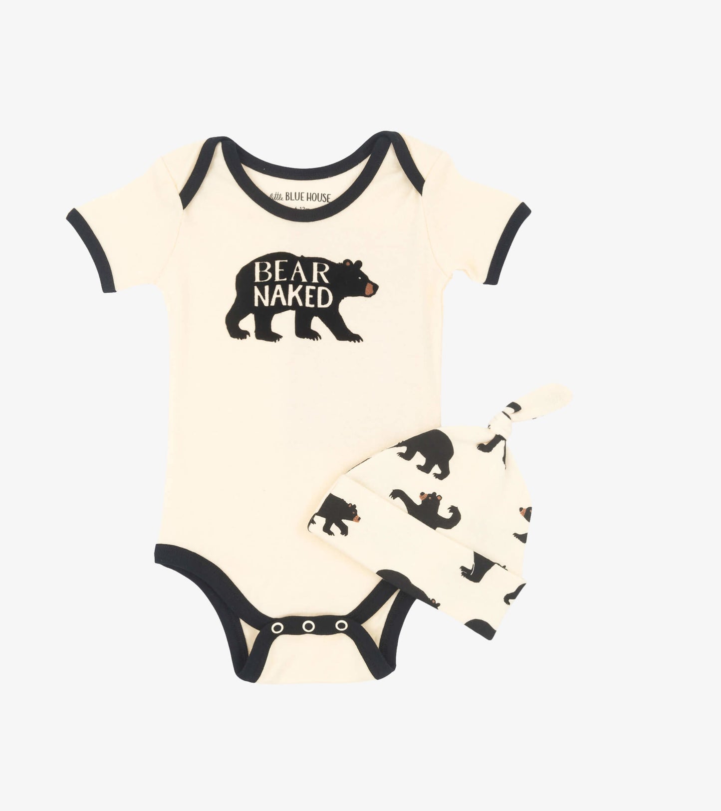 Black Bear Baby Bodysuit with Hat