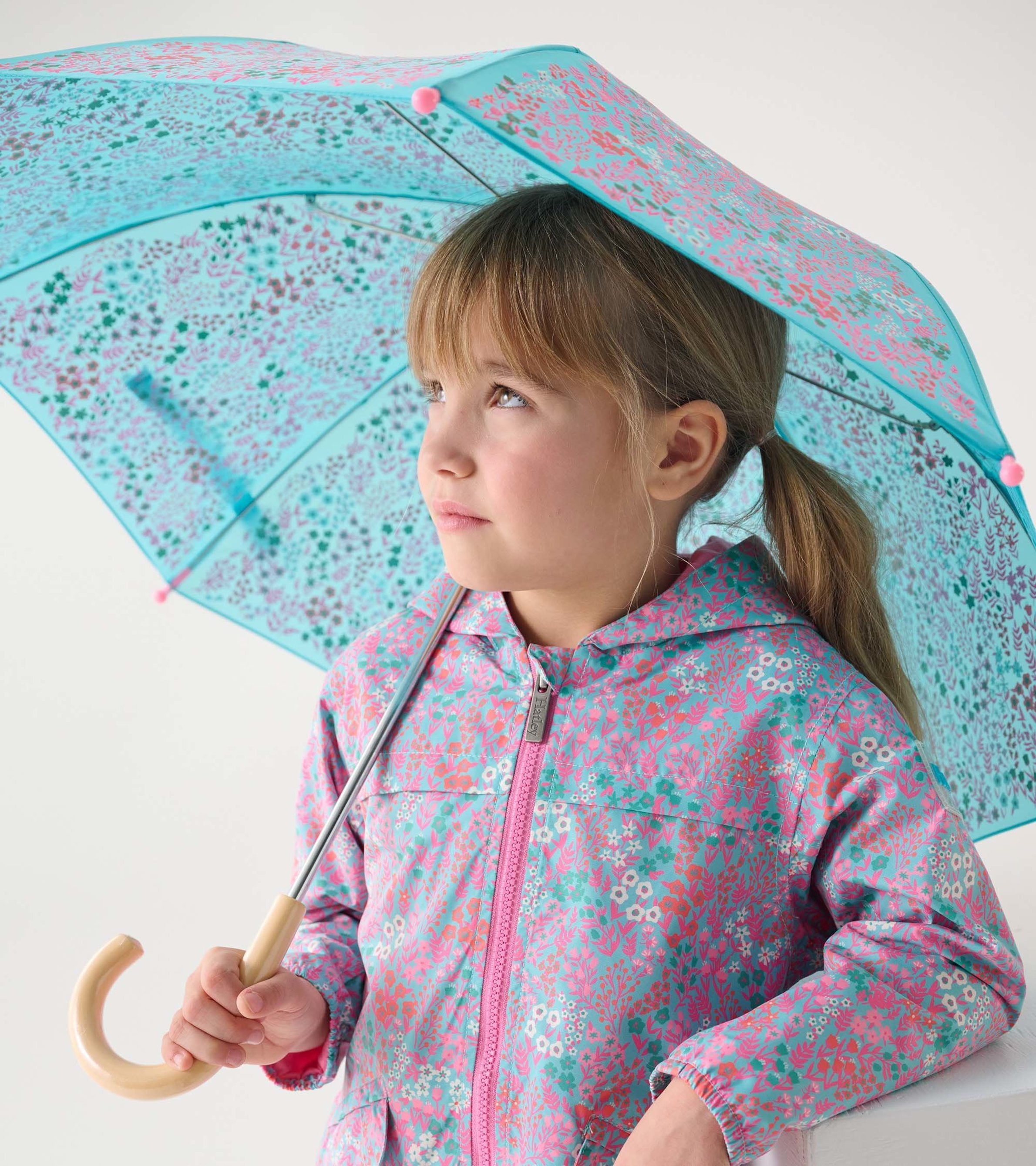 Girls Ditsy Floral Zip-Up Lightweight Rain Jacket