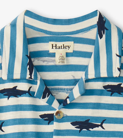 Boys Shark Stripes Jersey Button Down