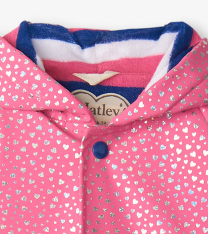 Baby & Toddler Girls Glitter Hearts Button-Up Rain Jacket