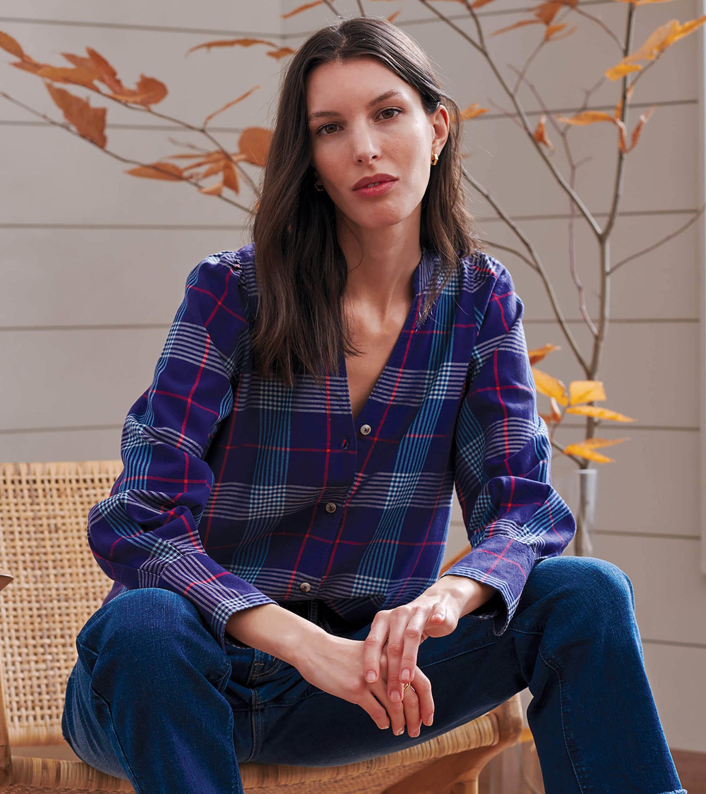 Olivia Blouse - Patriot Blue Plaid