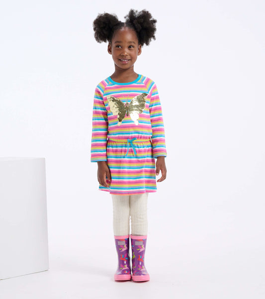 Girls Rainbow Stripes Drop Waist Dress