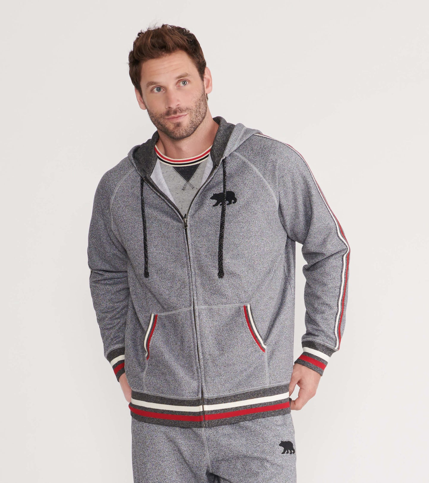 Marled Grey Bear Men's Heritage Full Zip Hoodie