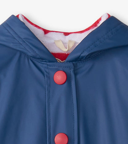 Kids Navy & Red Button-Up Rain Jacket