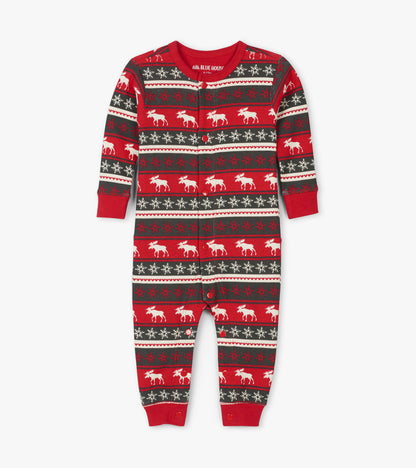 Fair Isle Moose Baby Union Suit