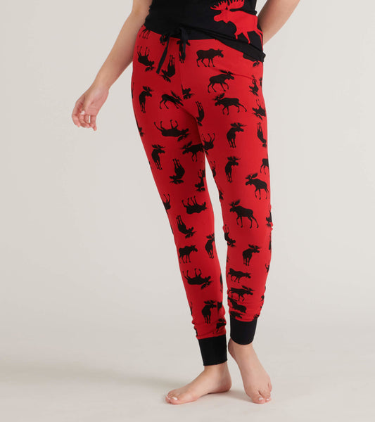 Moose on Red Women's Sleep Leggings