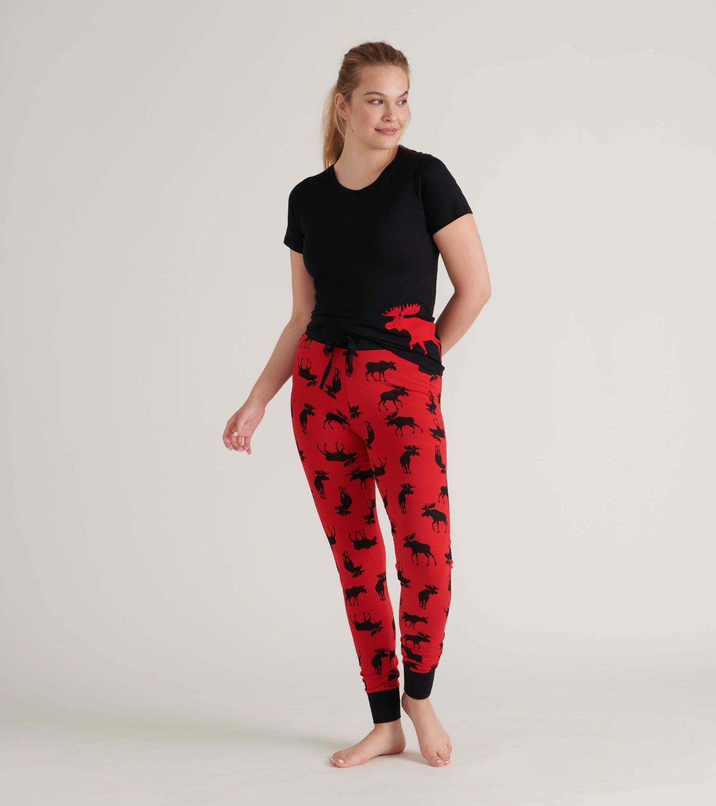 Moose on Red Women's Sleep Leggings